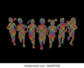 Children running, Designed using colorful pixels graphic vector.
