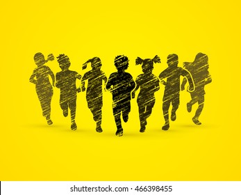 Children running, Designed using grunge brush graphic vector.