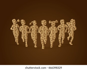 Children running, Designed using jigsaw puzzle graphic vector.