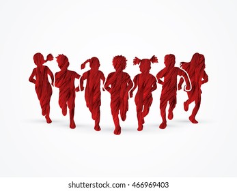 Children running, Designed using red grunge brush graphic vector.