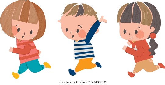 children running friend cute illustration
