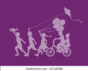Children running, Friendship designed using geometric pattern graphic 