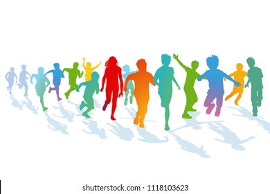 Children running and jumping