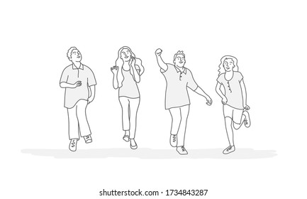 Children Running. Line drawing vector illustration.