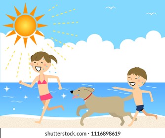 Children running on the beach