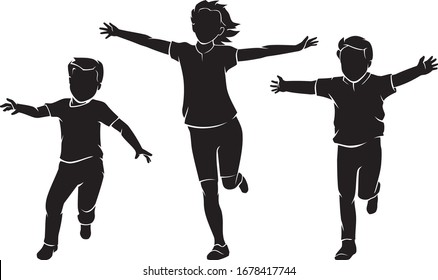Children Running with Open Arms, Silhouette Set
