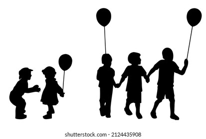 
Children are running, playing with balloons.