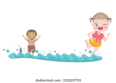 Children running and playing in the beautiful beach scenery.