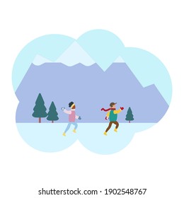children running and playing in the snow