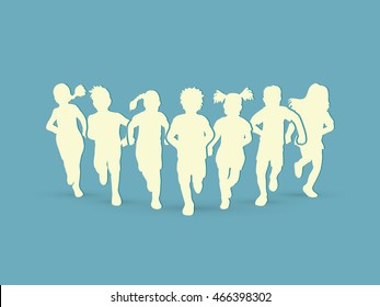 Children Running Silhouette Graphic Vector.