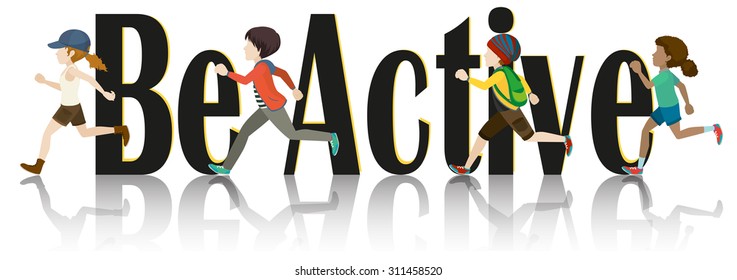 Children running and text illustration