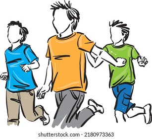 children running together having fun vector illustration