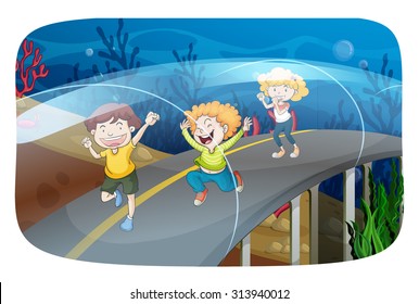 Children running in the tunnel illustration