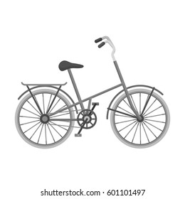 Children s bicycle with low frame and luggage compartment flaps.Different Bicycle single icon in monochrome style vector symbol stock illustration.
