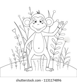 children s coloring book with cartoon animals. Educational tasks for preschool children cute monkey