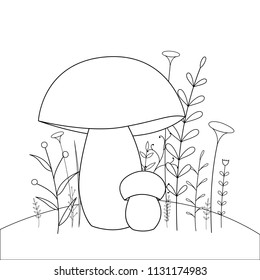 children s coloring book with cartoon animals. Educational tasks for preschool children cute mushrooms