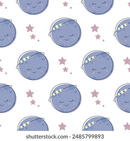 Patrón lindo de los niños con la luna y las estrellas durmientes. Fondo lindo de los niños para la ropa de los niños, papel, cubierta, tela.