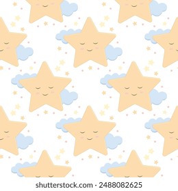 Patrón lindo de los niños con una Pequeña estrella durmiente. Fondo lindo de los niños para el Fondo de pantalla, papel, tela.