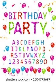 Children s font in cartoon style. Colorful bubble alphabet with numbers for toys and games. Playful hand drawn kids font. Vector