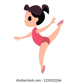 Children s gymnastics. Cartoon little girl involved in dancing or sports. Vector illustration on white background.