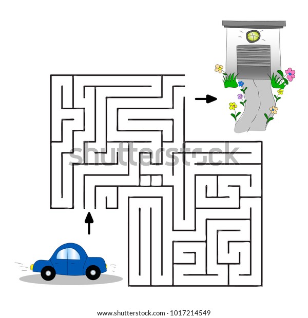 Children s illustration with a car, garage and\
labyrinth. Help the car find its way to the garage. Vector\
graphics. Hand\
drawing