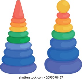 Children s pyramid. Bright color children s illustration with the image of children s pyramids. A toy for the development of logic. Vector illustration isolated on a white background