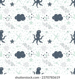 Children s seamless pattern depicting underwater life. Ideal for baby bedding, fabric, wallpaper, wrapping paper, textiles