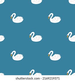 Children s seamless pattern with the image of white swan