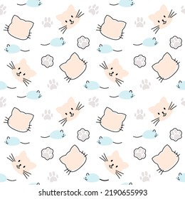 Children s seamless pattern with kittens and mice . Flat style. Vector illustration 