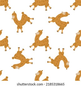 Children s seamless pattern with a llama on white background.
