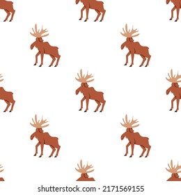 Children s seamless pattern with moose on a white background.