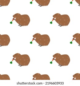 Children s seamless pattern with a nutria on white background.