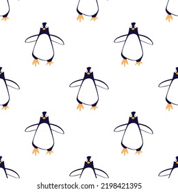 Children s seamless pattern with a penguin on white background.