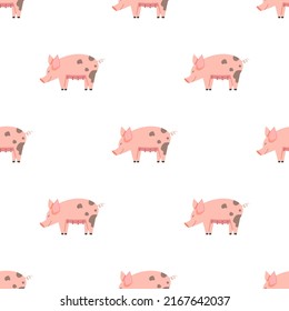 Children s seamless pattern with pigs on a white background.