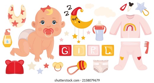 Children s set of baby girl. Collection of baby