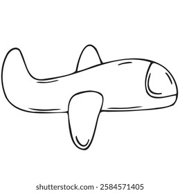 children s toy airplane for a boy, cute children s black and white vector coloring, line art, outline