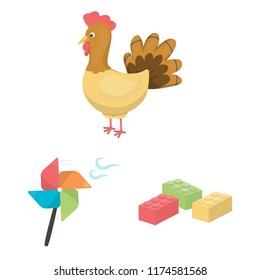 Children s toy cartoon icons in set collection for design. Game and bauble vector symbol stock web illustration.
