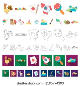 Children s toy cartoon icons in set collection for design. Game and bauble vector symbol stock web illustration.