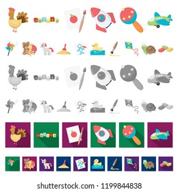 Children s toy cartoon icons in set collection for design. Game and bauble vector symbol stock web illustration.