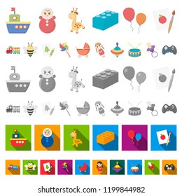 Children s toy cartoon icons in set collection for design. Game and bauble vector symbol stock web illustration.