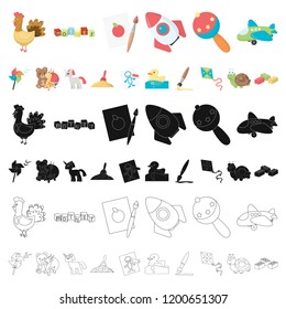 Children s toy cartoon icons in set collection for design. Game and bauble vector symbol stock web illustration.