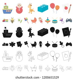 Children s toy cartoon icons in set collection for design. Game and bauble vector symbol stock web illustration.