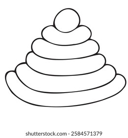 children s toy educational pyramid for children s games, cute children s black and white vector coloring, line art, outline