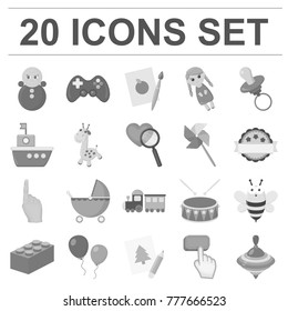 Children s toy monochrome icons in set collection for design. Game and bauble vector symbol stock web illustration.