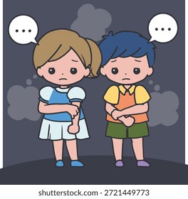 Children Sadness and Worry Concept Vector Art. Perfect for educational materials, emotional awareness content, child psychology themes, bullying prevention illustrations, and storytelling graphics.