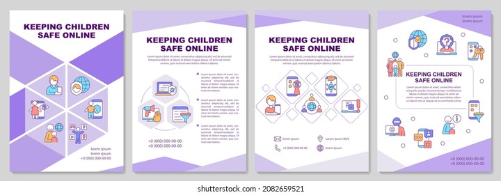 Children safety in internet tips brochure template. Flyer, booklet, leaflet print, cover design with linear icons. Vector layouts for presentation, annual reports, advertisement pages