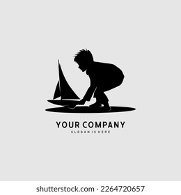 Children with Sail Toys - Silhouette