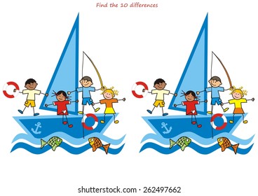 children and sailboat, find ten difference 