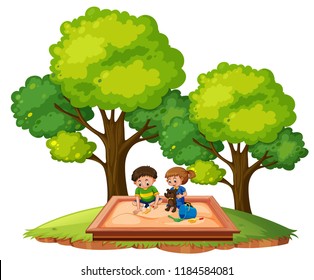 Children in sand pit  illustration