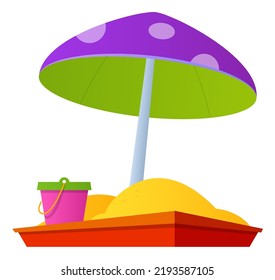Children sandbox - modern flat design style single isolated image. Neat detailed illustration of playground for the little ones. Build sand castles, summer vacation, play outside, childhood idea